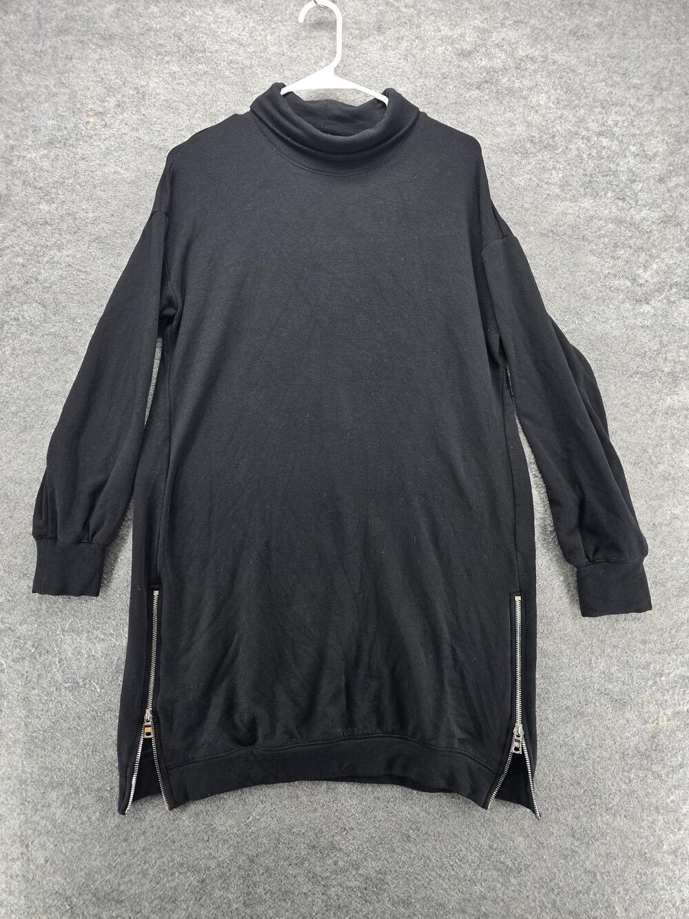 Fifteen Twenty Sweatshirt Dress Womens XS Black Funnel Neck Side Zip Tunic